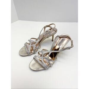 BADGLEY MISCHKA Suede Crystal Embellishments Slingback Sandals 8.5